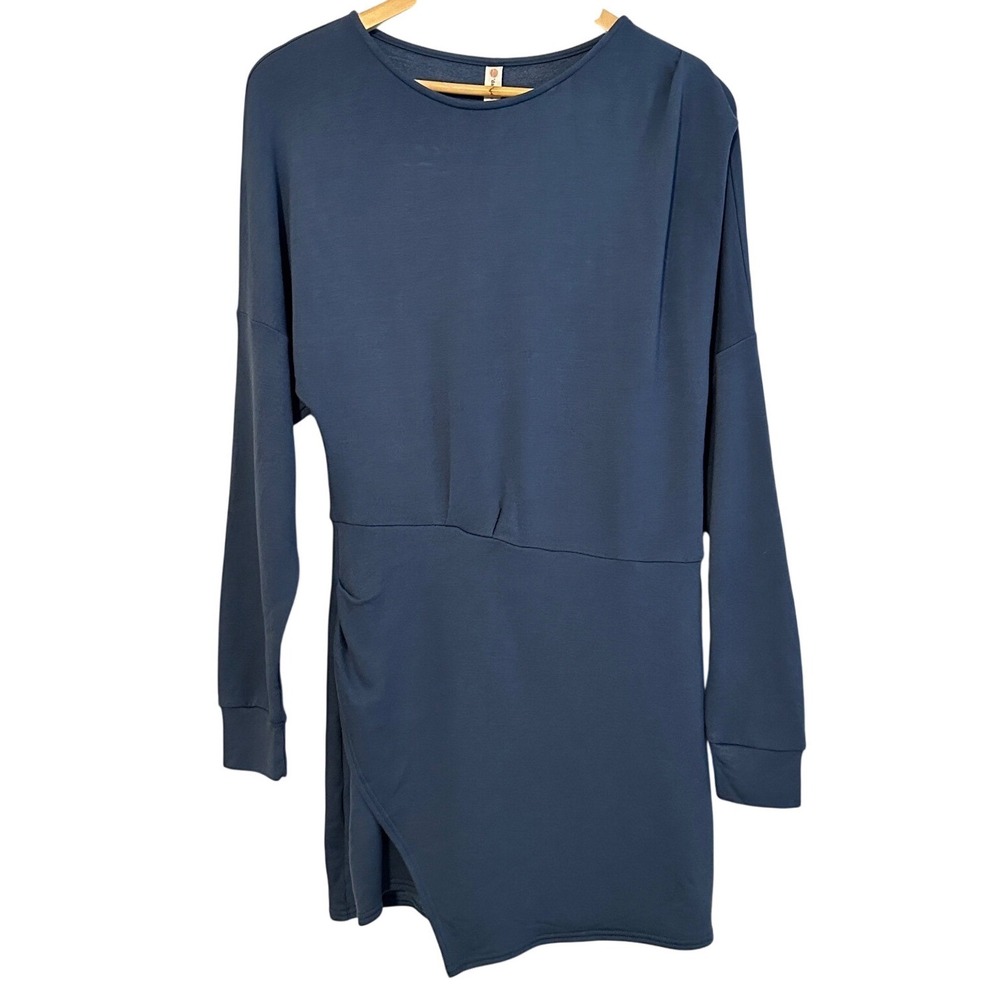 NEW Daily Practice Anthropologie Ruched Asymmetrical Long Sleeve Fleece Dress M
